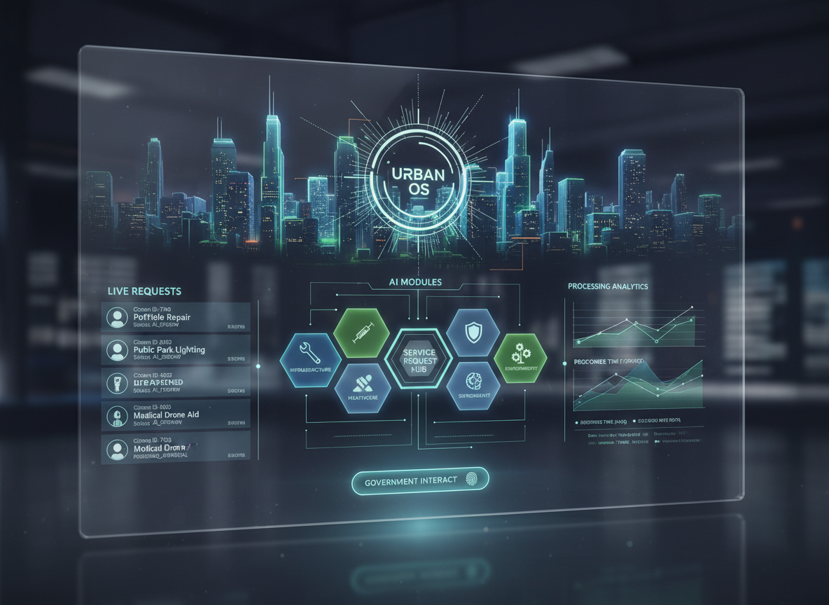 ภาพจำลองอินเทอร์เฟซเมืองอัจฉริยะและการใช้ AI ในบริการภาครัฐ