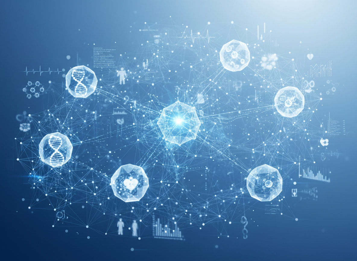 ภาพจำลองการทำงานของ AI ในการวิเคราะห์ข้อมูลสุขภาพและไบโอมาเกอร์