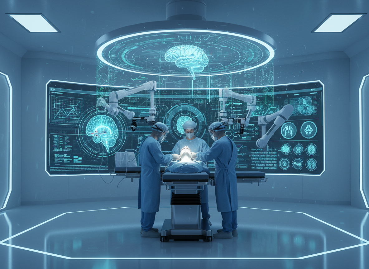 ภาพจำลองการใช้ AI วิเคราะห์ข้อมูลเรียลไทม์ในห้องผ่าตัด