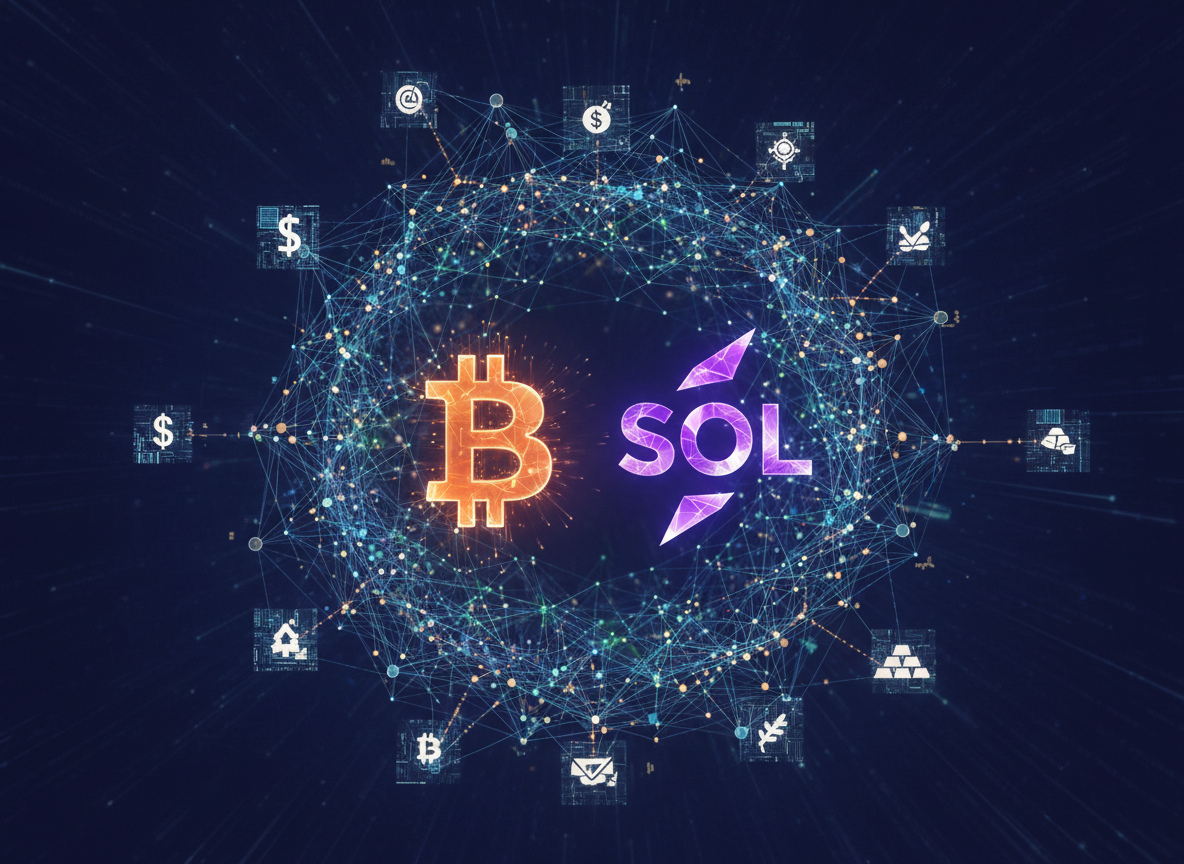 กราฟิกแสดงเครือข่ายความเชื่อมโยงระหว่าง Bitcoin และ Solana