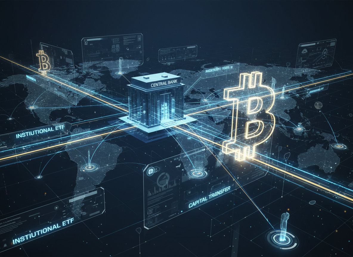 ภาพจำลองการไหลของกระแสเงินทุนระหว่างสถาบันการเงินและ Bitcoin