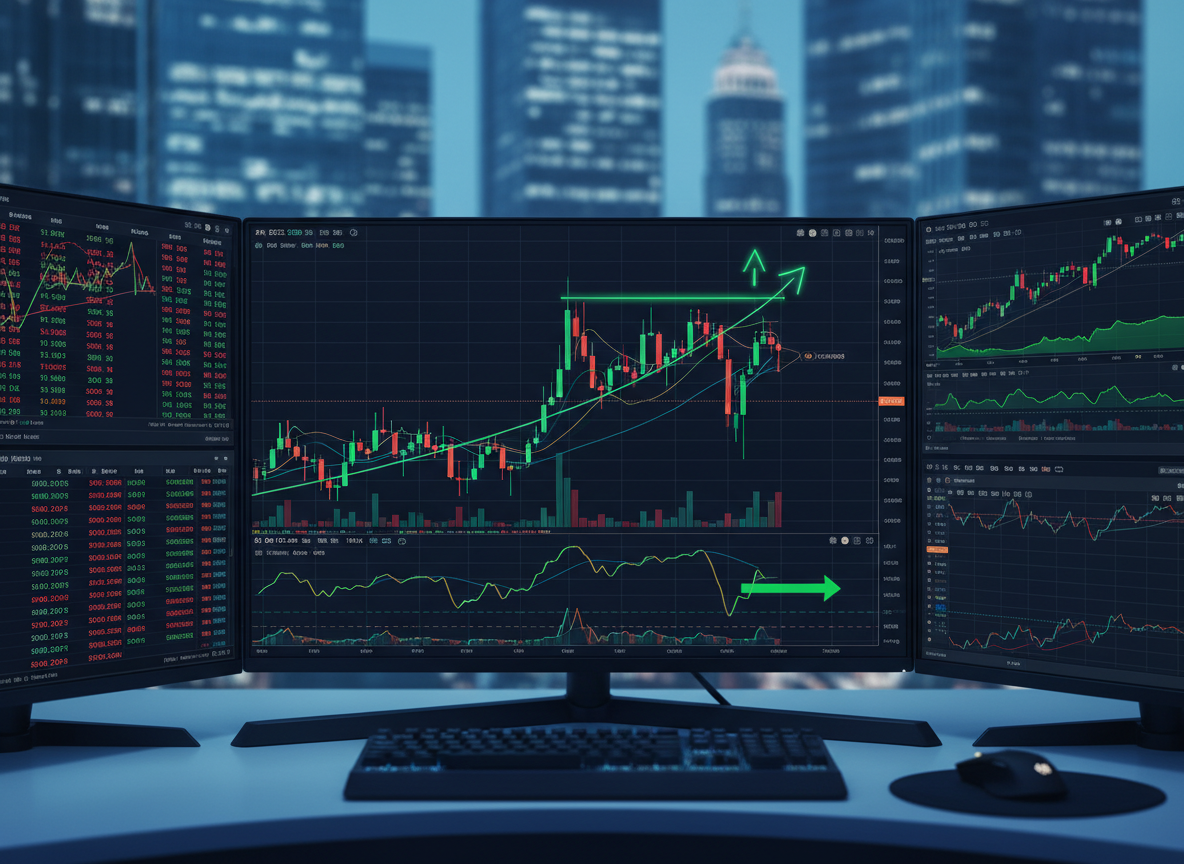 หน้าจอเทรดคริปโตแสดงกราฟราคา Bitcoin ขาขึ้น