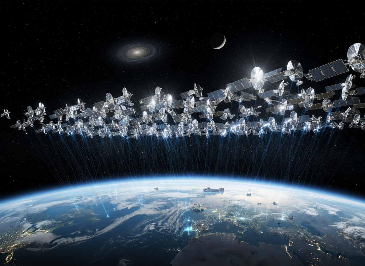 ดาวเทียม Starlink รุ่น V3 ขณะโคจรเหนือชั้นบรรยากาศโลก