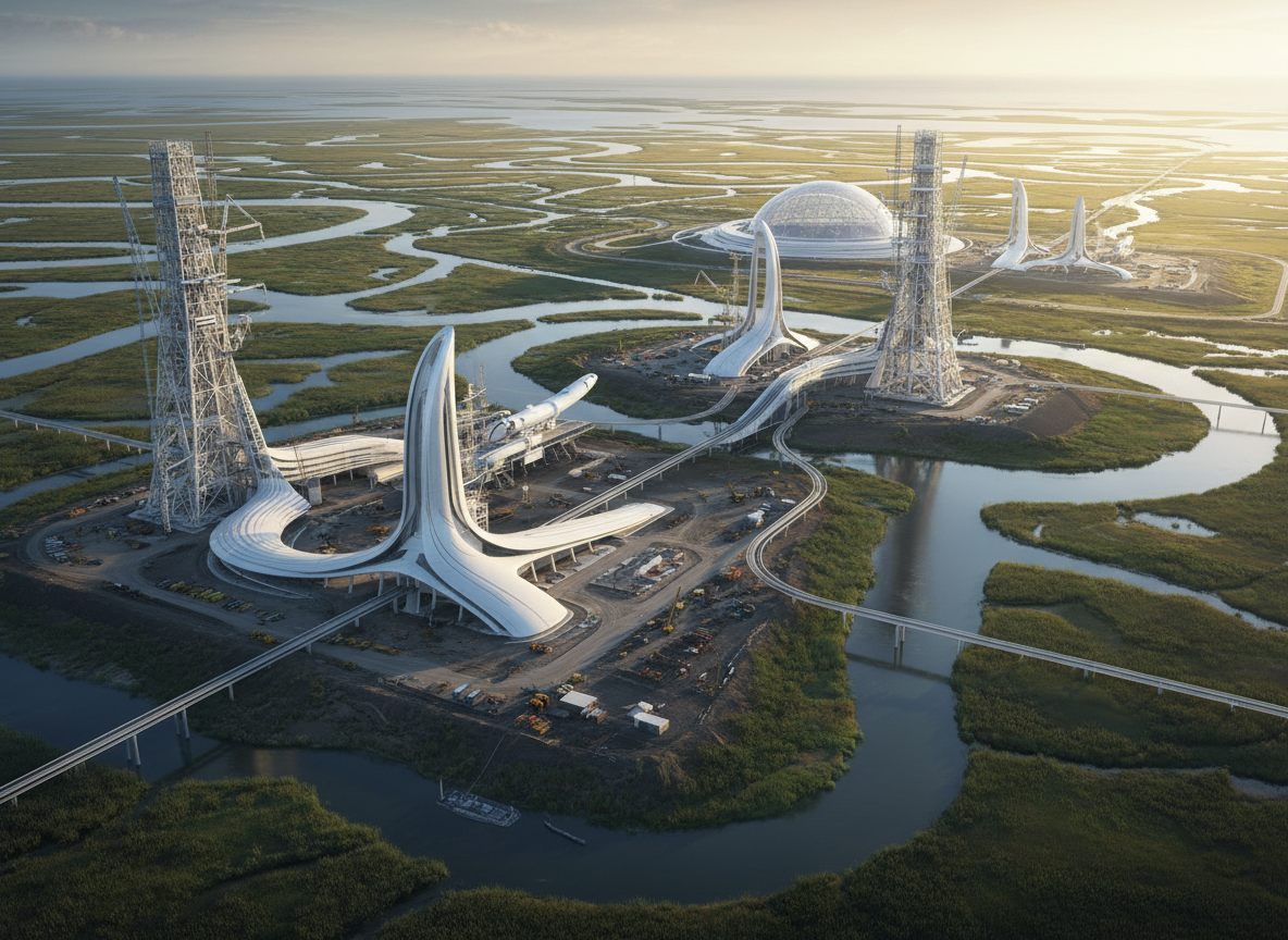 ภาพจำลองศูนย์ปล่อยจรวดแห่งใหม่ของ SpaceX ที่รัฐลุยเซียนา