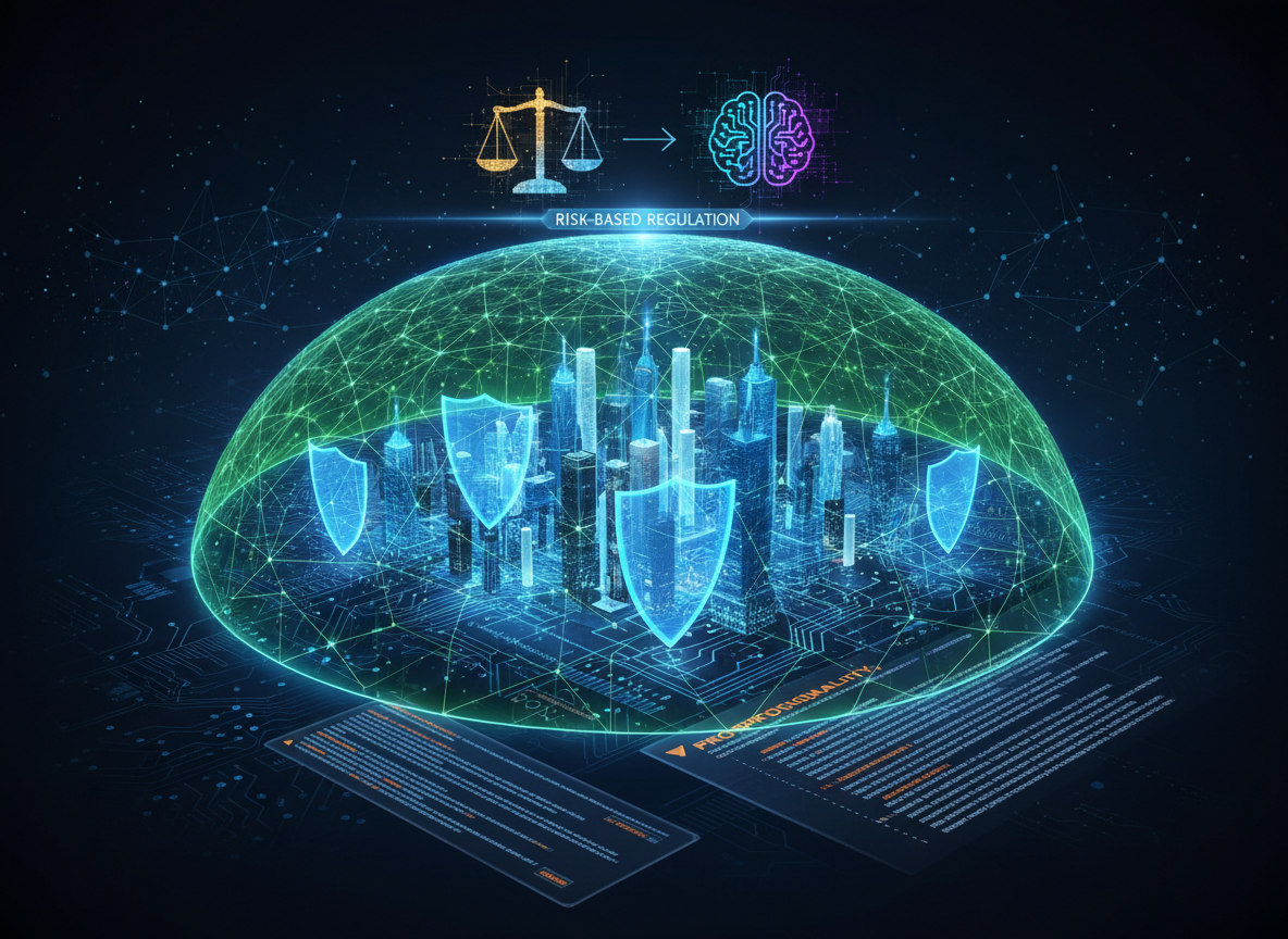 สัญลักษณ์กฎหมายและธรรมาภิบาล AI ในรูปแบบดิจิทัล