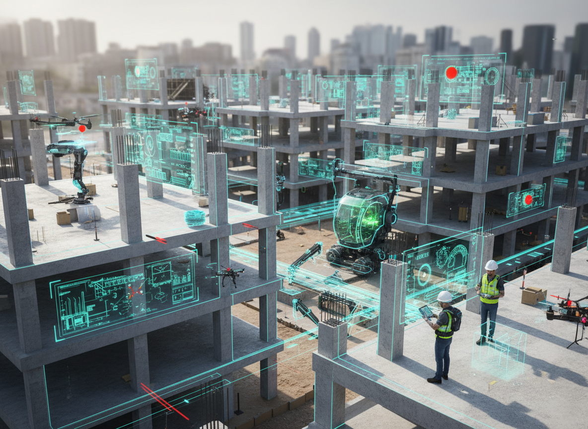 ภาพประกอบแนวคิดการนำ AI และ BIM มาใช้ติดตามความปลอดภัยในเขตก่อสร้าง
