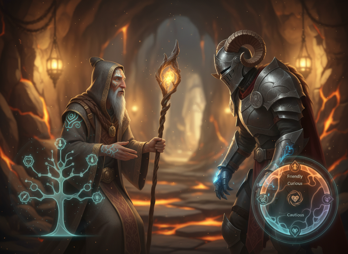 ภาพประกอบแนวคิดการปฏิสัมพันธ์กับตัวละคร NPC ในเกมด้วยระบบ AI