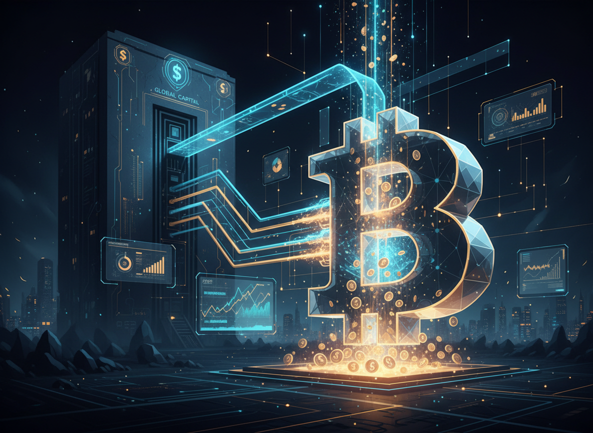 ภาพจำลองเงินทุนสถาบันไหลเข้าสู่ระบบ Bitcoin และ Blockchain