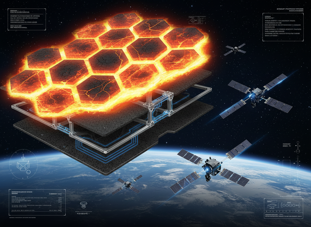 ภาพจำลองแผ่นป้องกันความร้อนของ Starship และดาวเทียม Starlink รุ่นที่ 3 ในวงโคจร