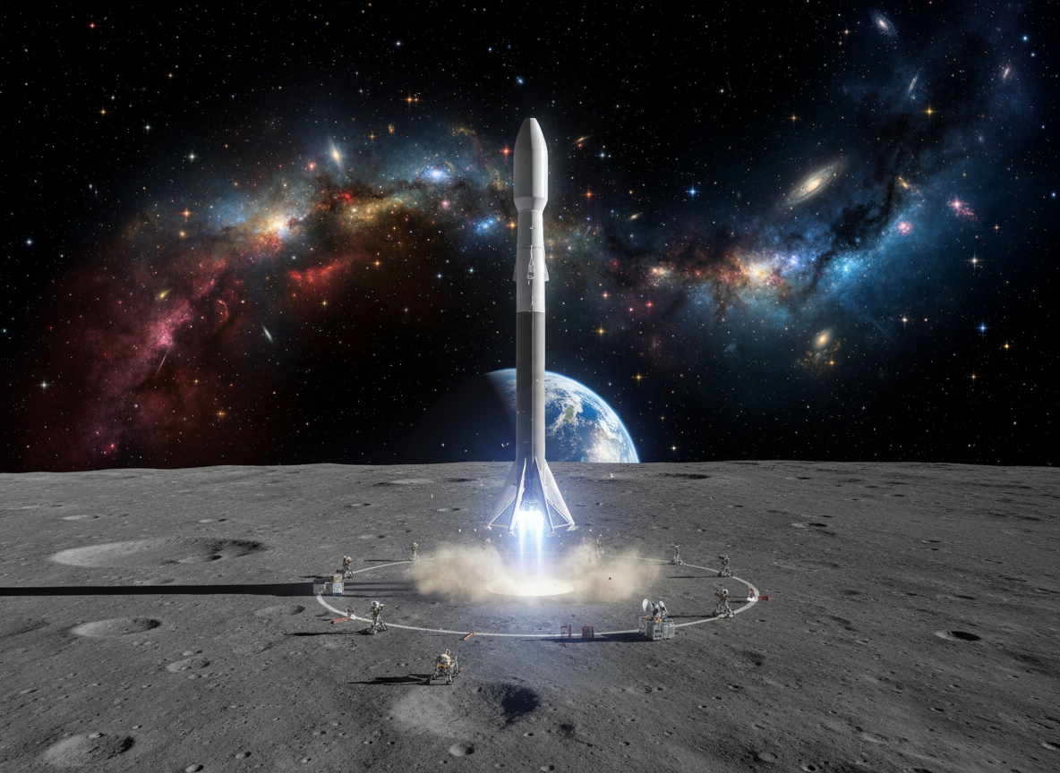 ภาพจำลองชิ้นส่วนจรวด Falcon 9 ขณะเดินทางเข้าใกล้พื้นผิวดวงจันทร์เพื่อการศึกษาทางวิทยาศาสตร์