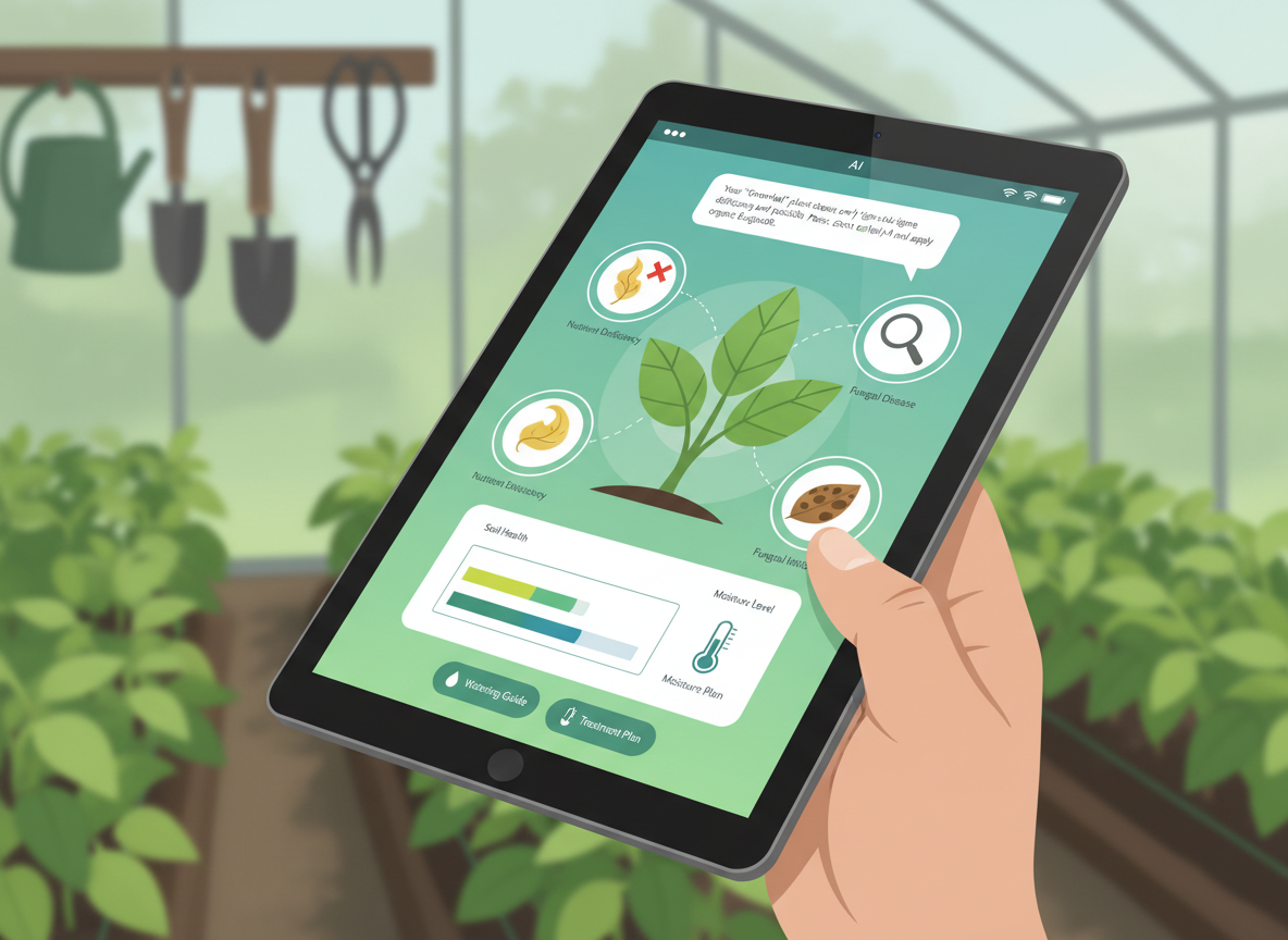 หน้าจอแท็บเล็ตแสดงข้อมูลพืชจาก AI Chatbot